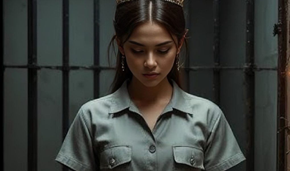 Kate on stage in sparkling gown escaping fiancé under spotlight