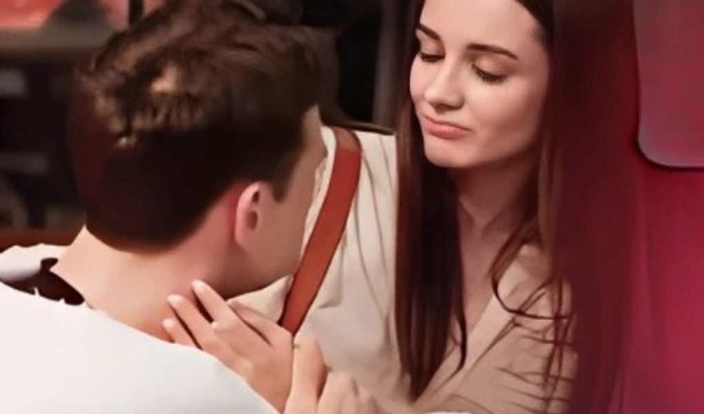 giant teddy bear surprise on bed as woman looks shocked