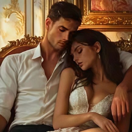 Wealthy man confronts couple on luxury car at night, dark romance tension