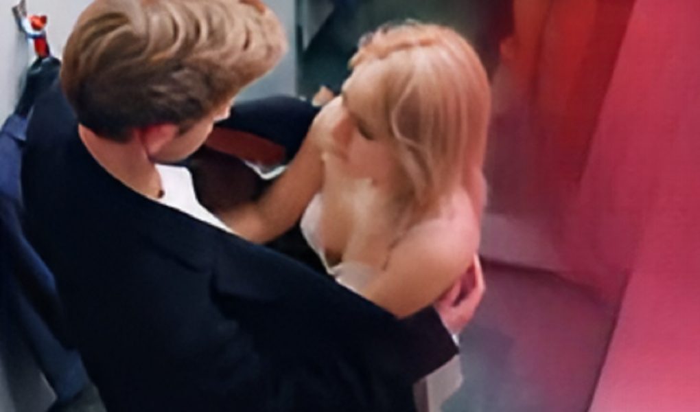 runaway bride hidden under jacket in fitting room