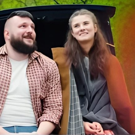 Bill and Jane in rain during enemy to lover romance story