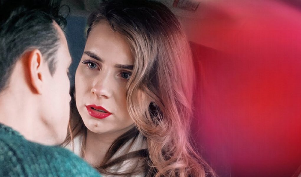 Blind date emotional confrontation between man and woman in romantic tension story