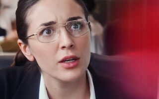 Woman exposing toxic boss during office discrimination story interview